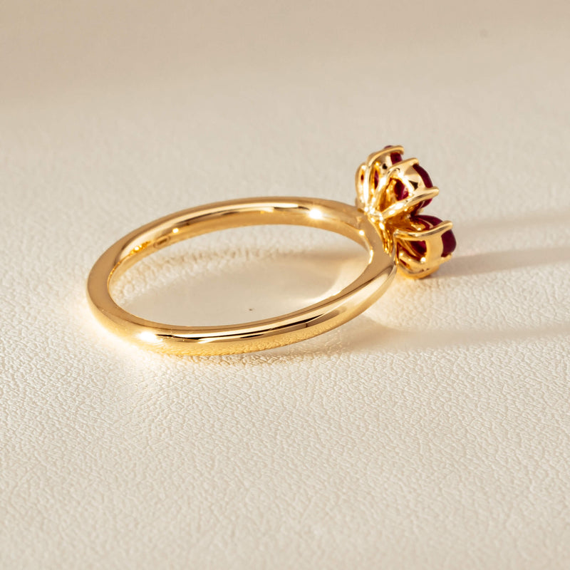 18ct Yellow Gold Ruby & Diamond Forget-Me-Not Ring - Ring - Walker & Hall
