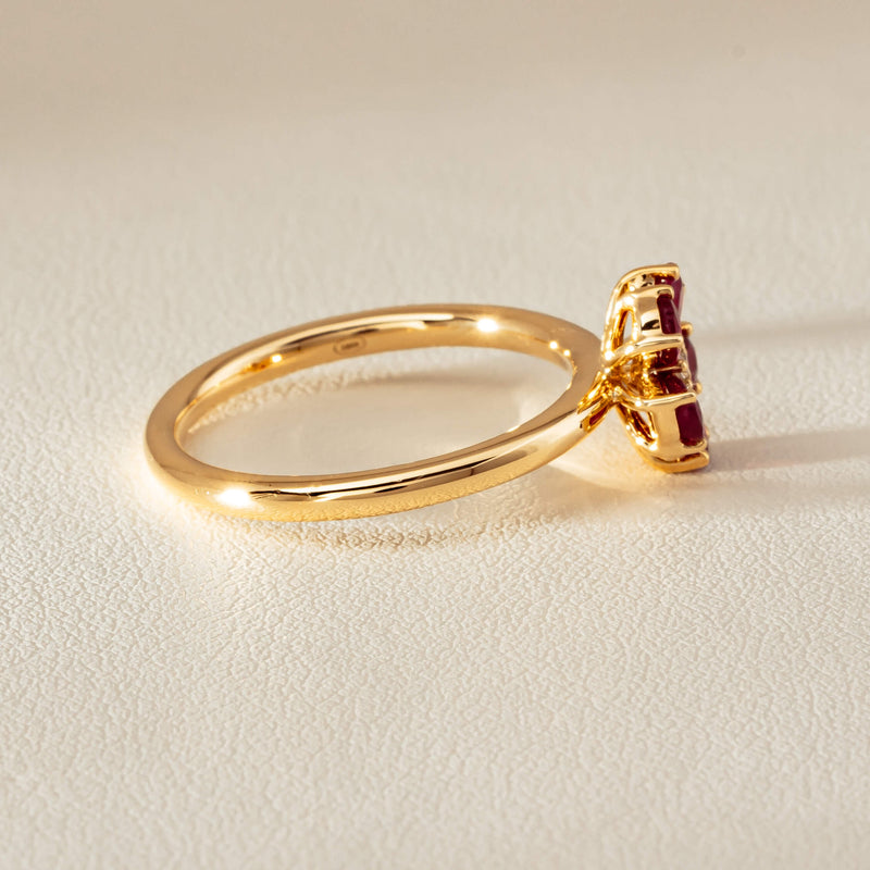 18ct Yellow Gold Ruby & Diamond Forget-Me-Not Ring - Ring - Walker & Hall
