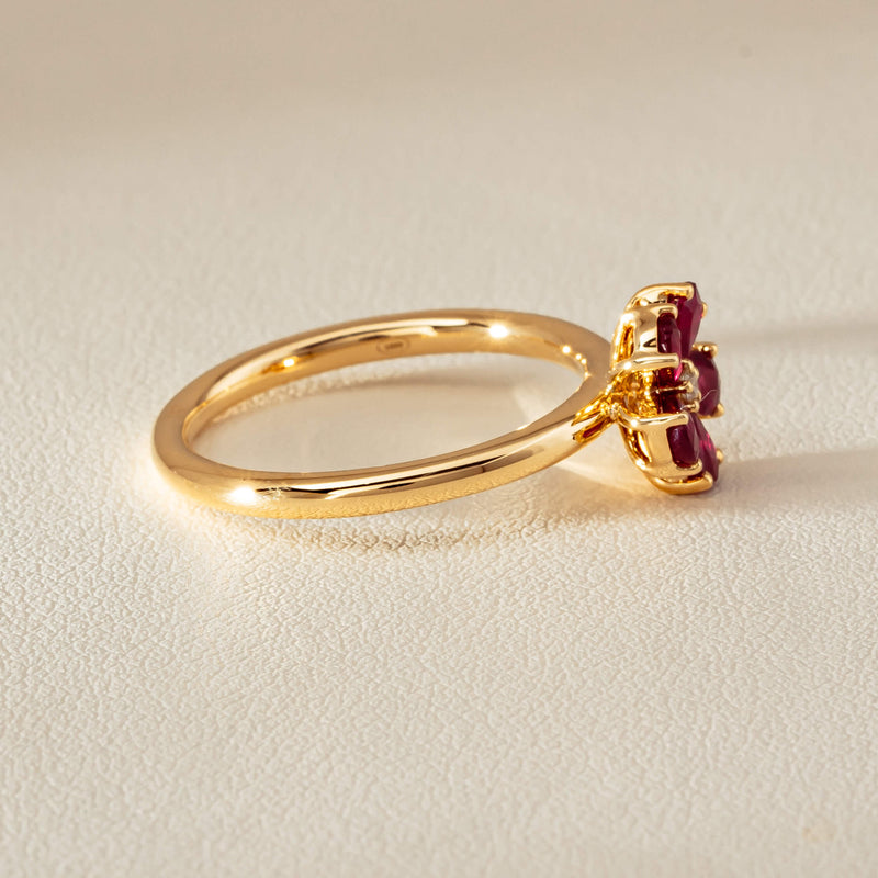 18ct Yellow Gold Ruby & Diamond Forget-Me-Not Ring - Ring - Walker & Hall