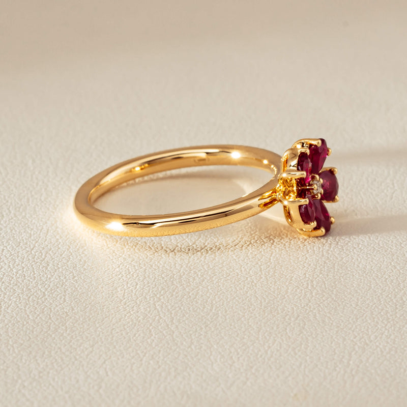 18ct Yellow Gold Ruby & Diamond Forget-Me-Not Ring - Ring - Walker & Hall