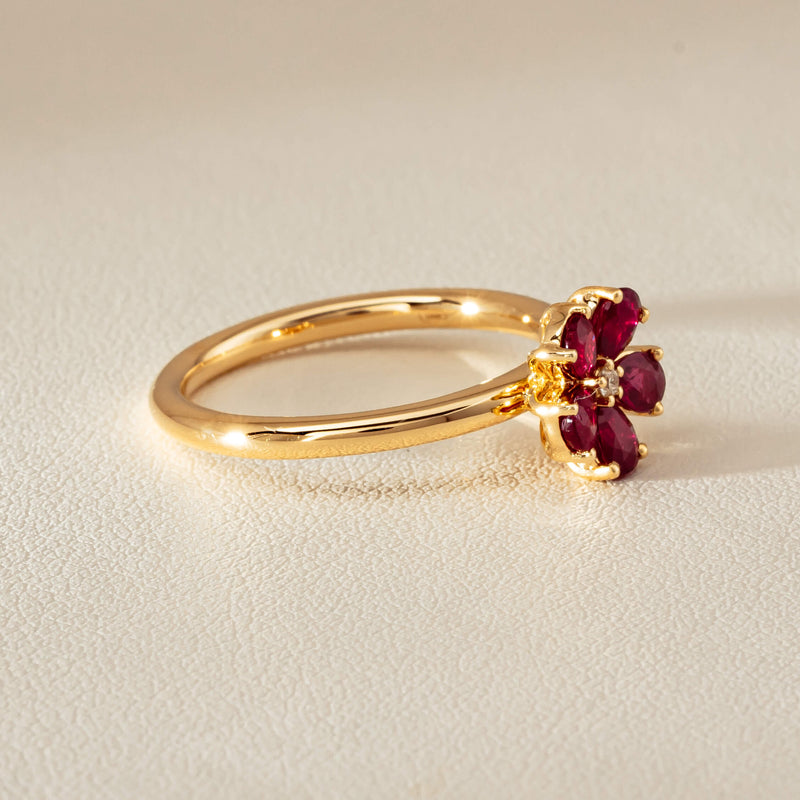 18ct Yellow Gold Ruby & Diamond Forget-Me-Not Ring - Ring - Walker & Hall