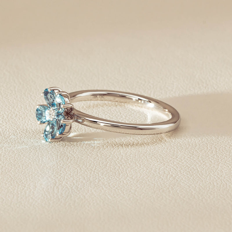 18ct White Gold Aquamarine & Diamond Forget-Me-Not Ring - Ring - Walker & Hall
