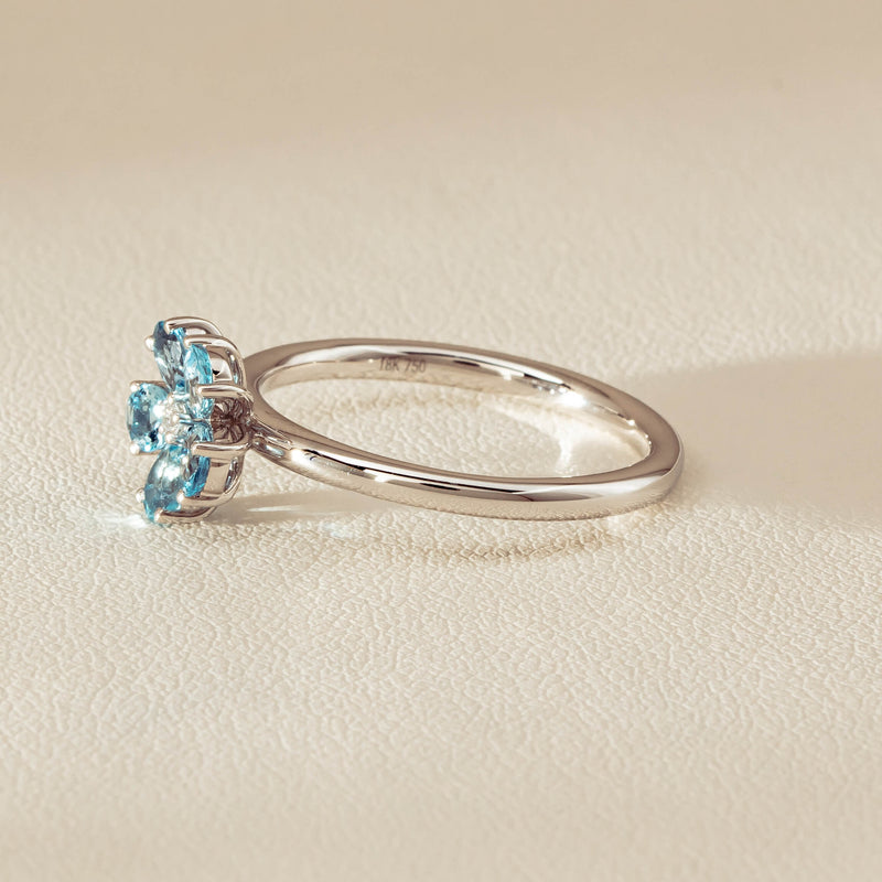 18ct White Gold Aquamarine & Diamond Forget-Me-Not Ring - Ring - Walker & Hall