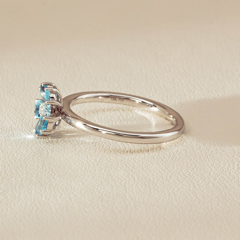 18ct White Gold Aquamarine & Diamond Forget-Me-Not Ring - Ring - Walker & Hall
