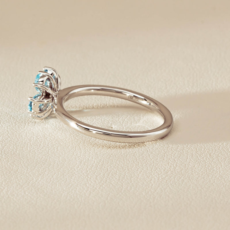 18ct White Gold Aquamarine & Diamond Forget-Me-Not Ring - Ring - Walker & Hall