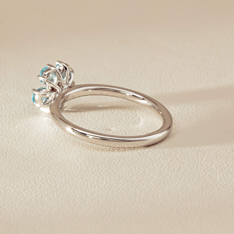 18ct White Gold Aquamarine & Diamond Forget-Me-Not Ring - Ring - Walker & Hall