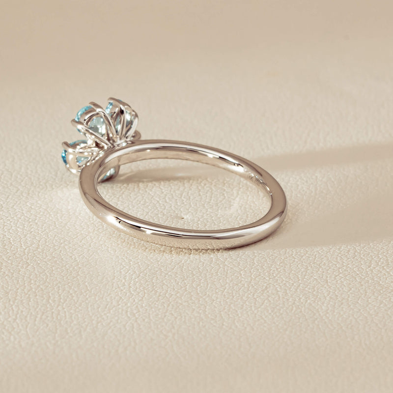18ct White Gold Aquamarine & Diamond Forget-Me-Not Ring - Ring - Walker & Hall