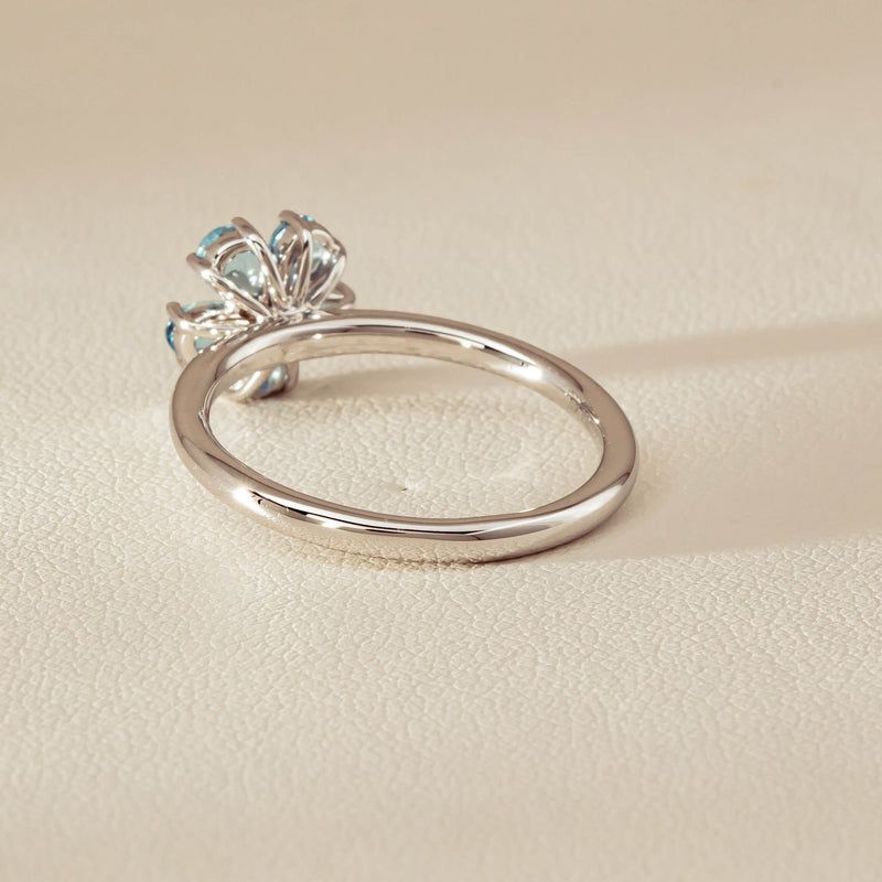 18ct White Gold Aquamarine & Diamond Forget-Me-Not Ring - Ring - Walker & Hall