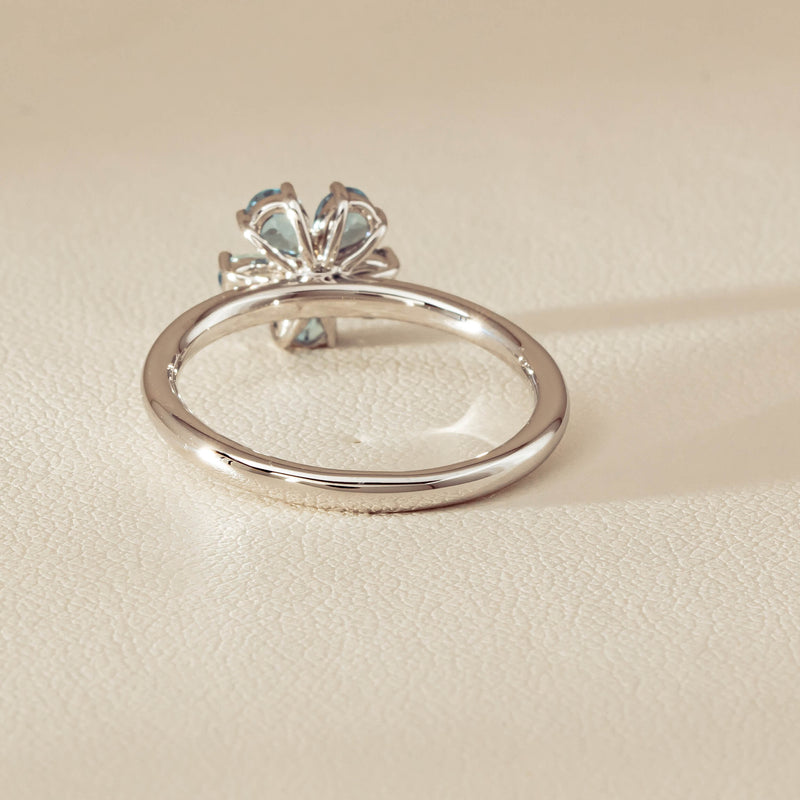 18ct White Gold Aquamarine & Diamond Forget-Me-Not Ring - Ring - Walker & Hall