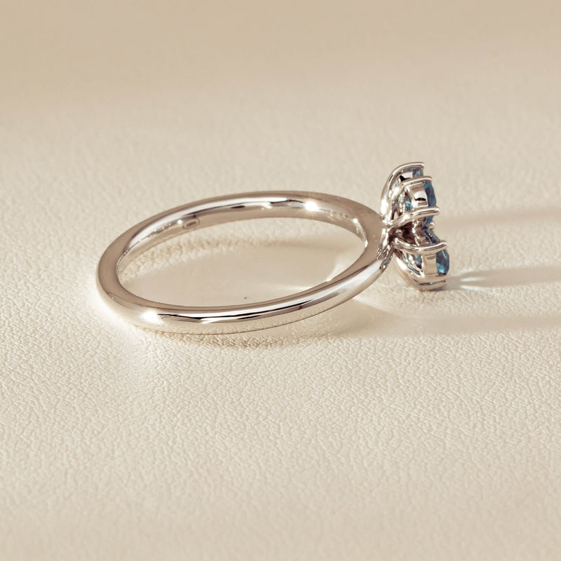18ct White Gold Aquamarine & Diamond Forget-Me-Not Ring - Ring - Walker & Hall
