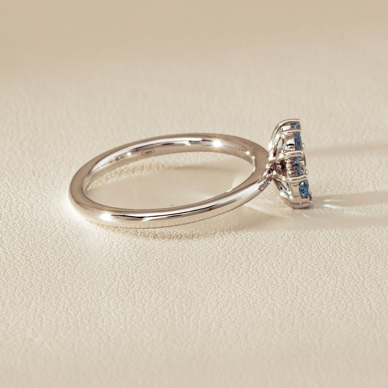 18ct White Gold Aquamarine & Diamond Forget-Me-Not Ring - Ring - Walker & Hall