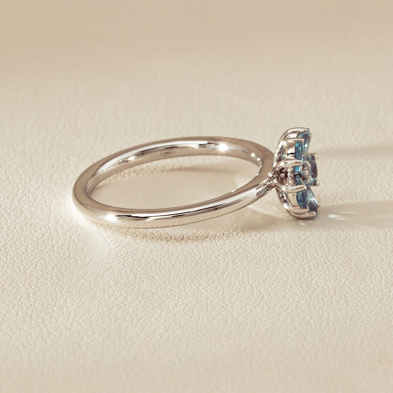 18ct White Gold Aquamarine & Diamond Forget-Me-Not Ring - Ring - Walker & Hall
