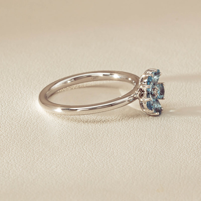 18ct White Gold Aquamarine & Diamond Forget-Me-Not Ring - Ring - Walker & Hall