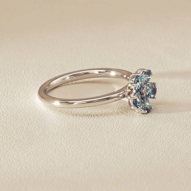 18ct White Gold Aquamarine & Diamond Forget-Me-Not Ring - Ring - Walker & Hall