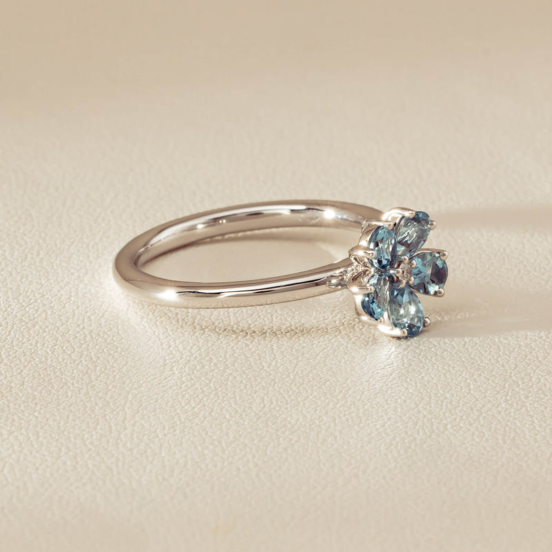 18ct White Gold Aquamarine & Diamond Forget-Me-Not Ring - Ring - Walker & Hall