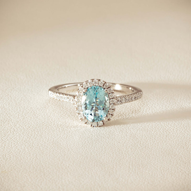 18ct White Gold 1.15ct Aquamarine & Diamond Sierra Ring - Ring - Walker & Hall