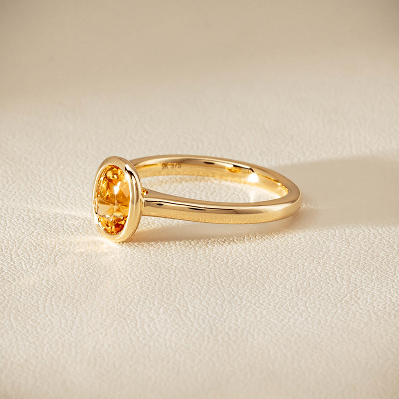 9ct Yellow Gold Yellow Tourmaline Rubover Set Ring - Ring - Walker & Hall