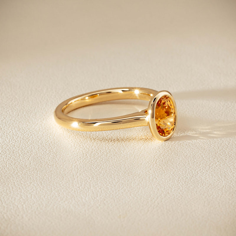 9ct Yellow Gold Yellow Tourmaline Rubover Set Ring - Ring - Walker & Hall