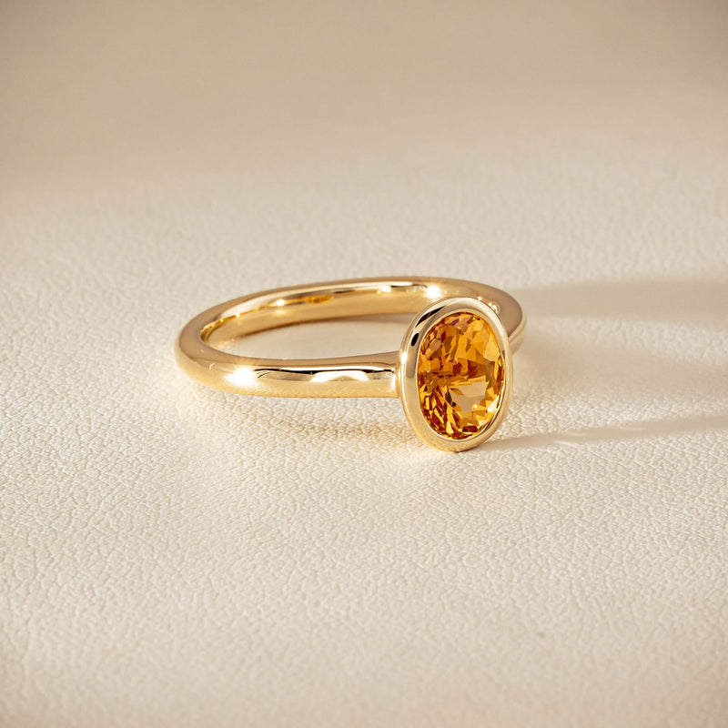 9ct Yellow Gold Yellow Tourmaline Rubover Set Ring - Ring - Walker & Hall