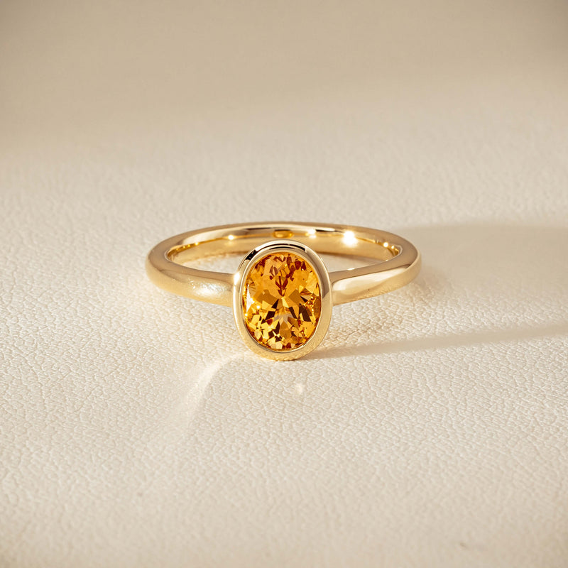 9ct Yellow Gold Yellow Tourmaline Rubover Set Ring - Ring - Walker & Hall