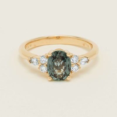 18ct Yellow Gold 1.66ct Teal Sapphire & Diamond Oriana Ring