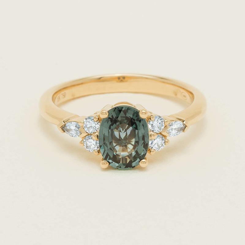 18ct Yellow Gold 1.66ct Teal Sapphire & Diamond Oriana Ring