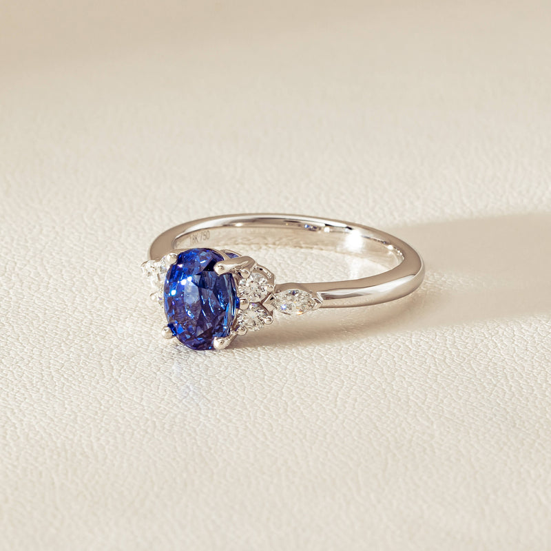 18ct White Gold 2.10ct Sapphire & Diamond Oriana Ring - Ring - Walker & Hall