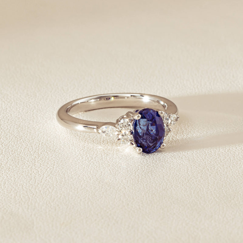 18ct White Gold 2.10ct Sapphire & Diamond Oriana Ring - Ring - Walker & Hall