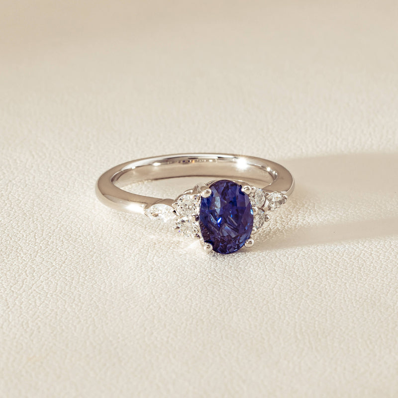 18ct White Gold 2.10ct Sapphire & Diamond Oriana Ring - Ring - Walker & Hall