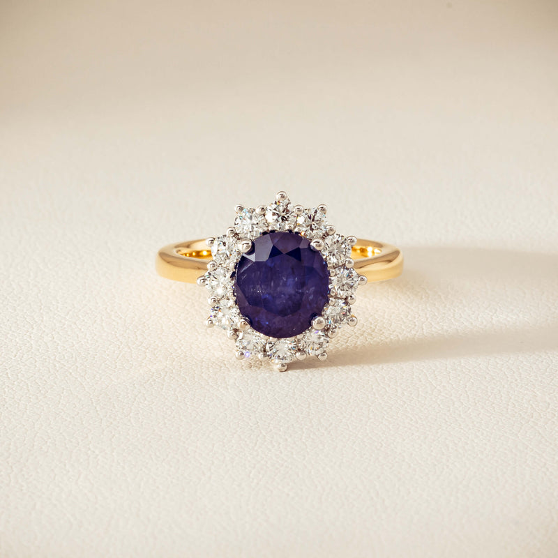 18ct Yellow Gold 3.72ct Sapphire & Diamond Belle Ring - Ring - Walker & Hall