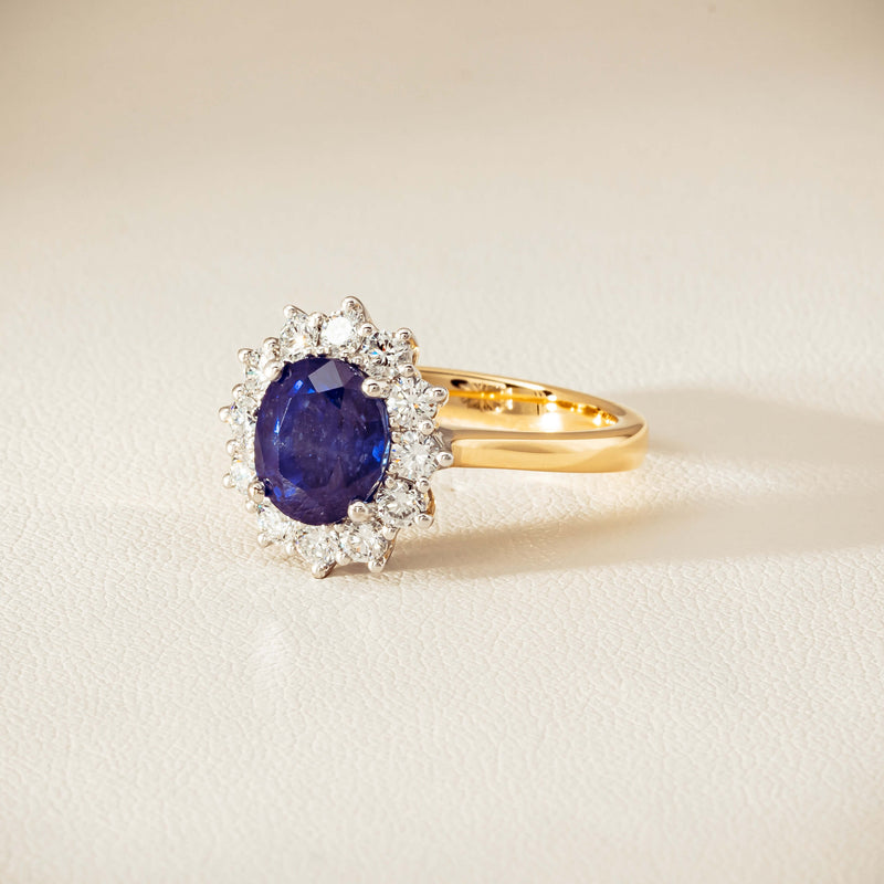 18ct Yellow Gold 3.72ct Sapphire & Diamond Belle Ring - Ring - Walker & Hall