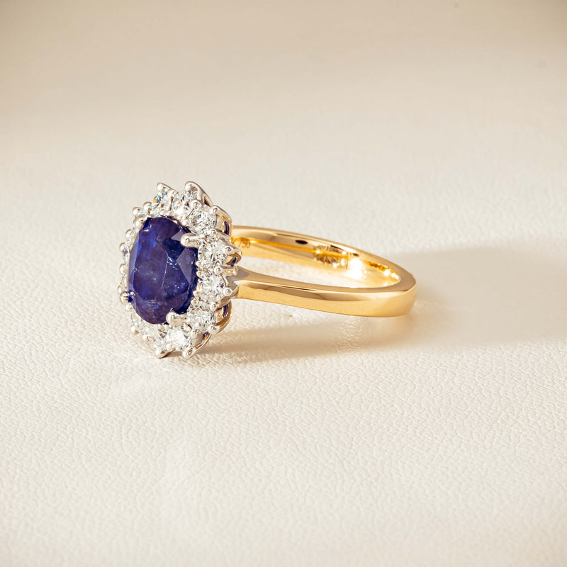 18ct Yellow Gold 3.72ct Sapphire & Diamond Belle Ring - Ring - Walker & Hall
