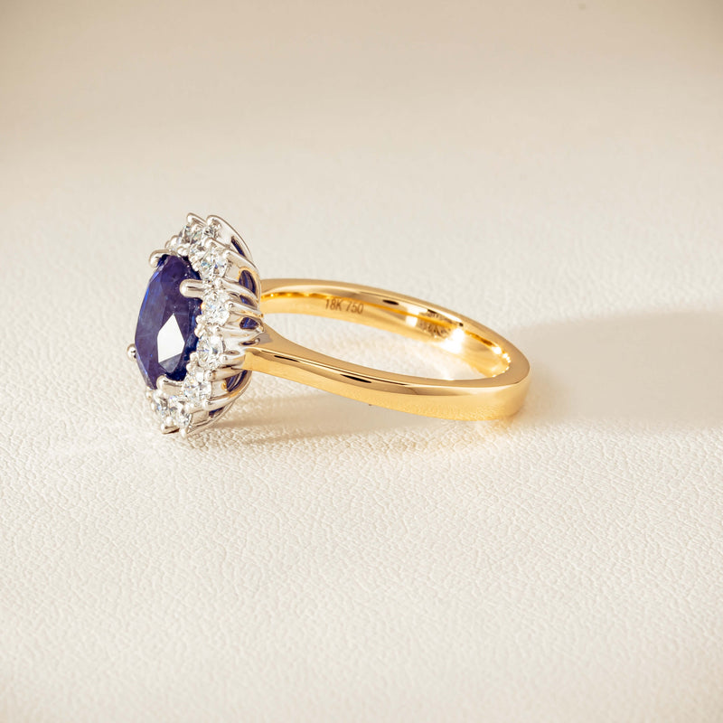 18ct Yellow Gold 3.72ct Sapphire & Diamond Belle Ring - Ring - Walker & Hall