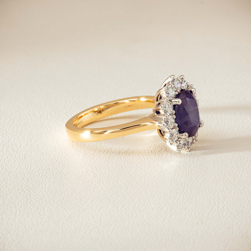 18ct Yellow Gold 3.72ct Sapphire & Diamond Belle Ring - Ring - Walker & Hall