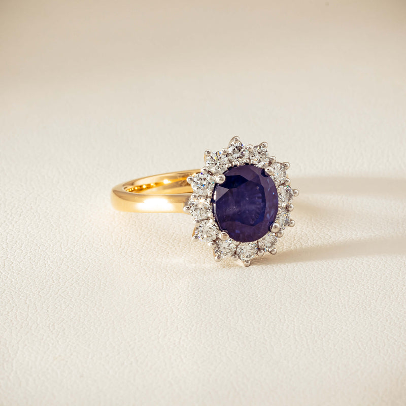 18ct Yellow Gold 3.72ct Sapphire & Diamond Belle Ring - Ring - Walker & Hall
