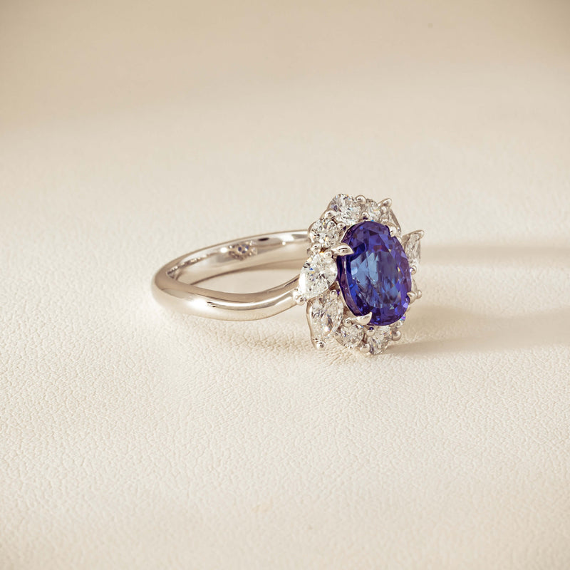 18ct White Gold 2.74ct Tanzanite & Diamond Seraphine Ring - Ring - Walker & Hall
