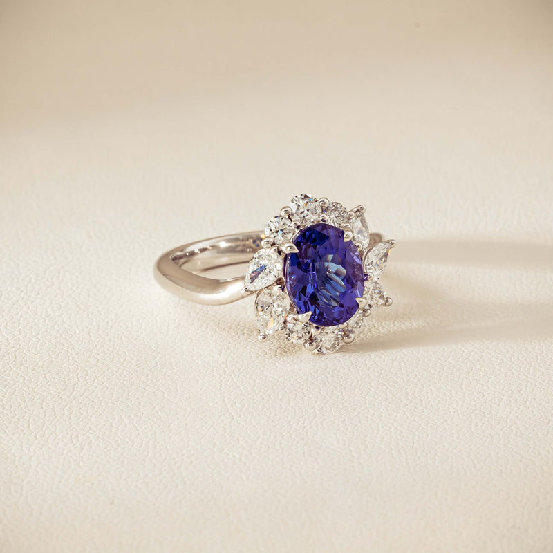 18ct White Gold 2.74ct Tanzanite & Diamond Seraphine Ring - Ring - Walker & Hall