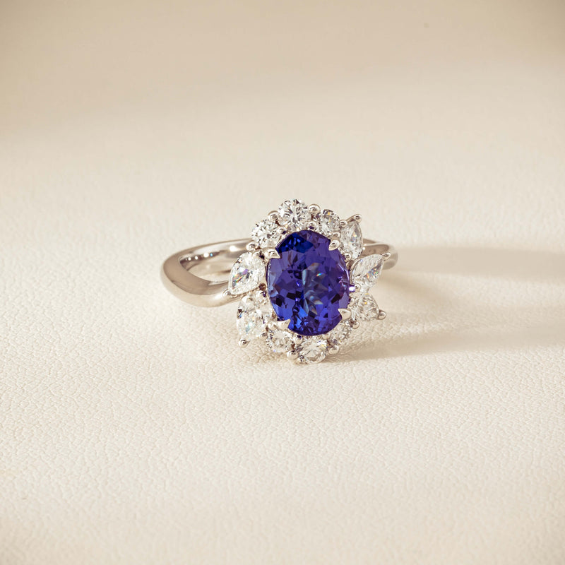 18ct White Gold 2.74ct Tanzanite & Diamond Seraphine Ring - Ring - Walker & Hall