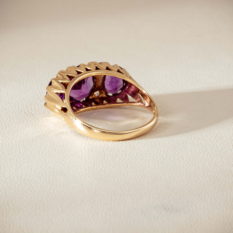 Deja Vu 9ct Gold Amethyst & Diamond Ring - London 1972