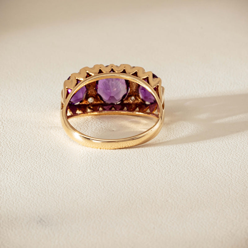Deja Vu 9ct Gold Amethyst & Diamond Ring - London 1972