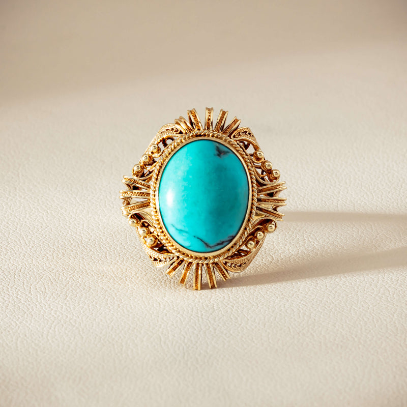Deja Vu 14ct Yellow Gold Oval Turquoise Filigree Ring
