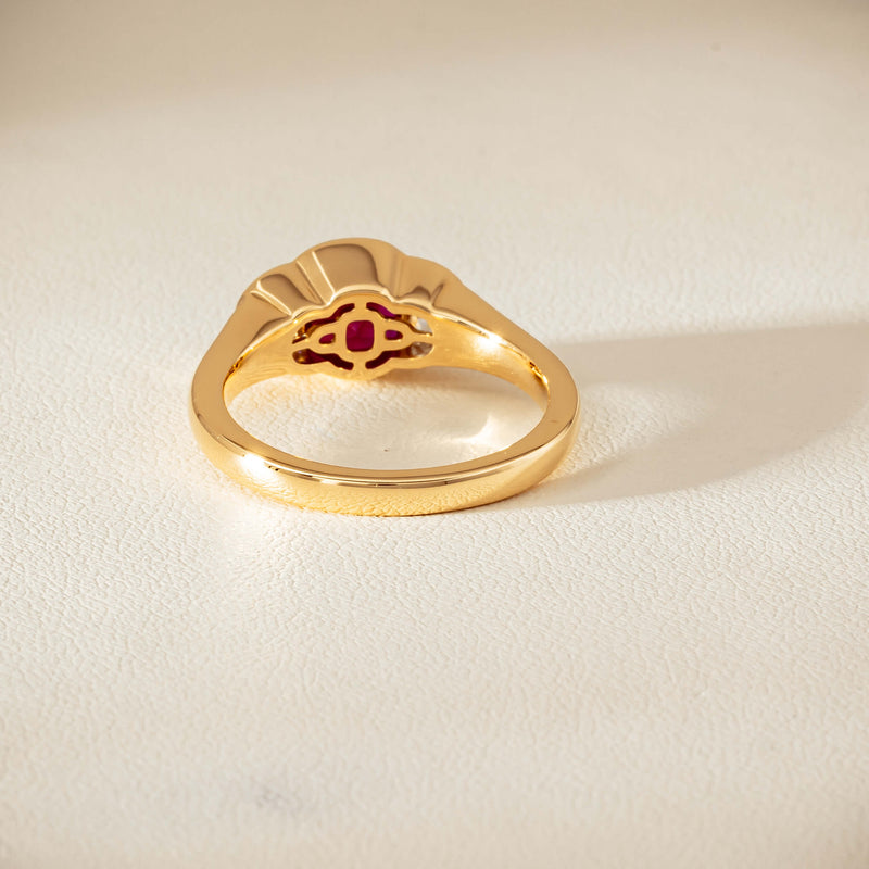 18ct Yellow Gold 1.46ct Ruby & Diamond Rubover-Set Ring
