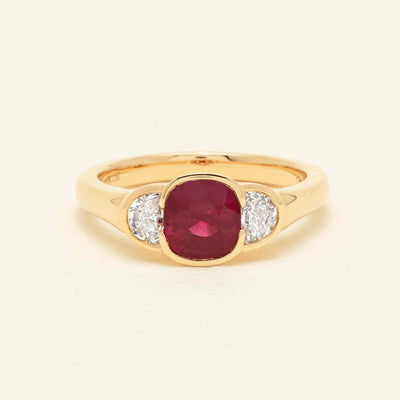 18ct Yellow Gold 1.46ct Ruby & Diamond Rubover-Set Ring