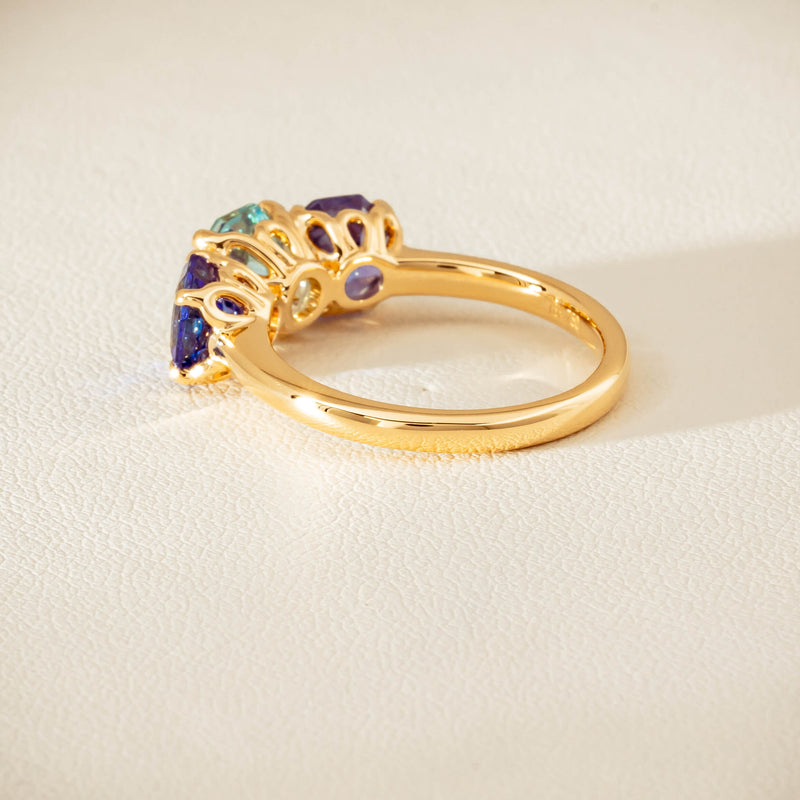 18ct Yellow Gold Aquamarine & Tanzanite Three Stone Octavia Ring - Ring - Walker & Hall