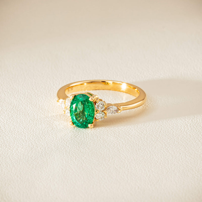 18ct Yellow Gold 1.29ct Emerald & Diamond Oriana Ring
