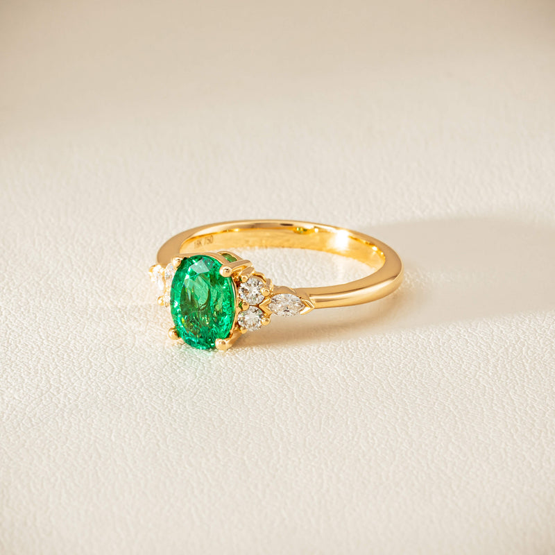 18ct Yellow Gold 1.29ct Emerald & Diamond Oriana Ring