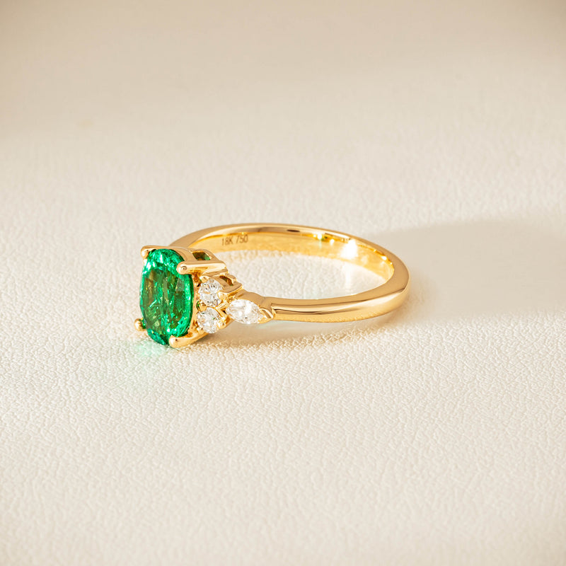 18ct Yellow Gold 1.29ct Emerald & Diamond Oriana Ring
