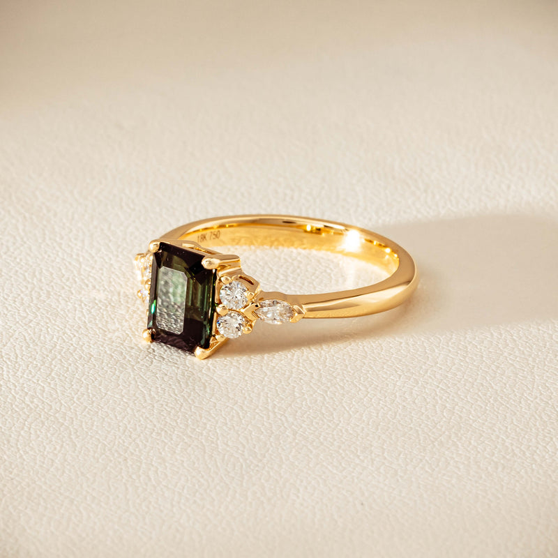 18ct Yellow Gold 1.36ct Green Tourmaline & Diamond Oriana Ring - Ring - Walker & Hall