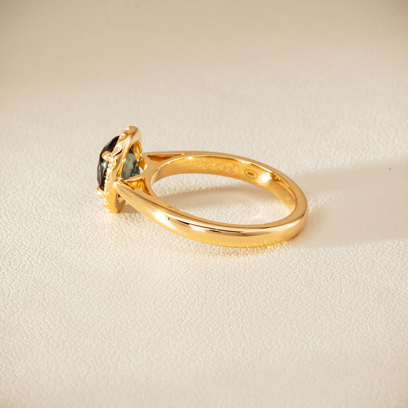 18ct Yellow Gold 2.03ct Green Sapphire & Diamond Nina Ring