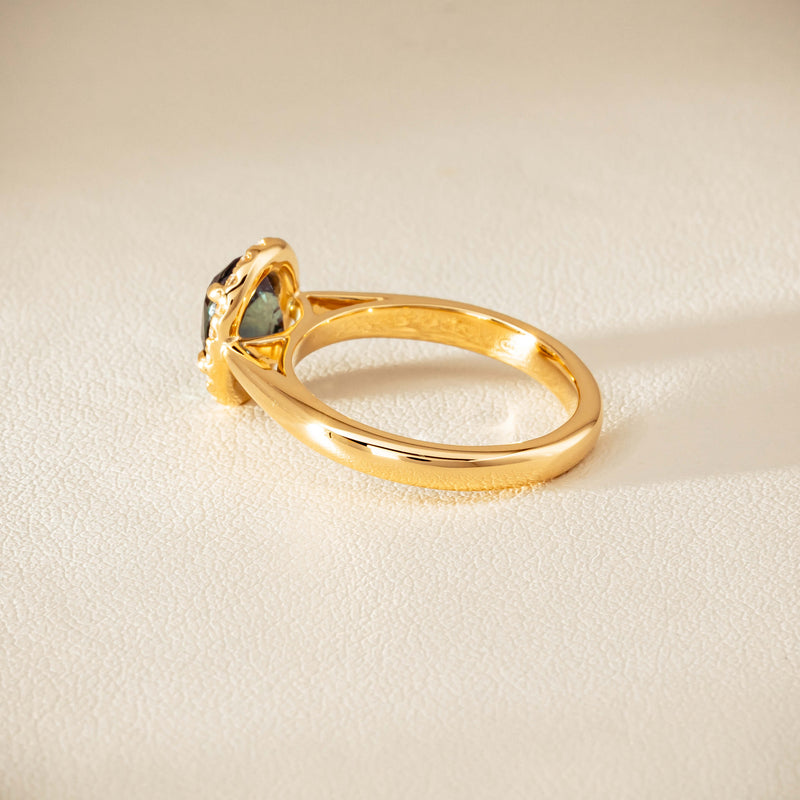18ct Yellow Gold 2.03ct Green Sapphire & Diamond Nina Ring